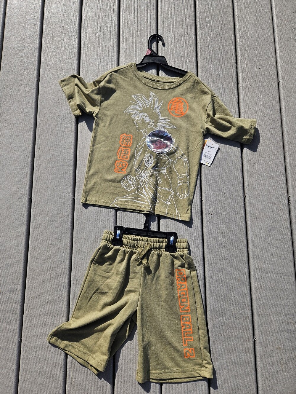 Dragon Ball Z Boys 2 Pc Outfit Set Goku Graphic Tee Shorts Green Olive Size 6/7